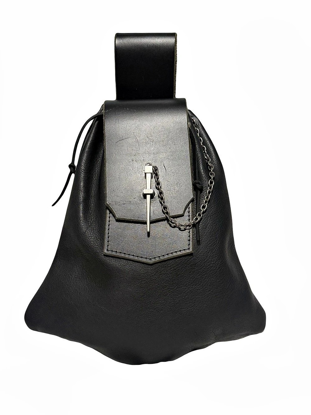 Medieval Renaissance fair black leather belt pouch bag sporran